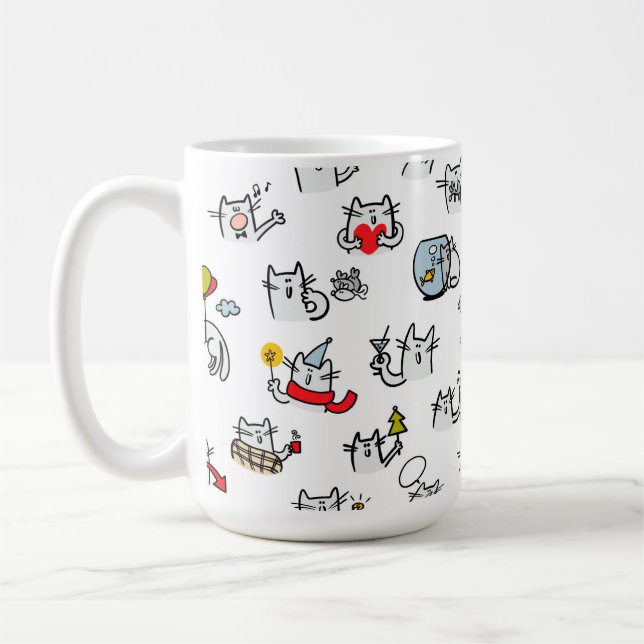 Taza De Café Gatos divertidos, leche y magia. (Izquierda)