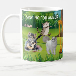 Taza De Café Gatos Divertidos Únicos en el Coro Personalizados 