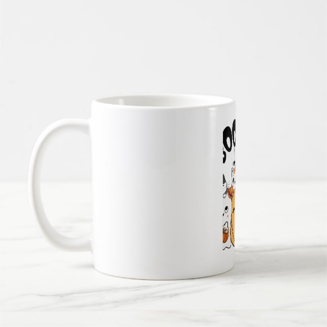 Taza De Café Gatos Divirtiéndose Con El Pegatina De Halloween (Izquierda)