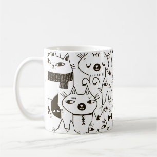 Taza De Café Gatos Doodle: divertido patrón sin costuras.