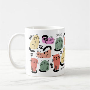 Taza De Café Gatos Doodle Lindos y Huellas de Patas