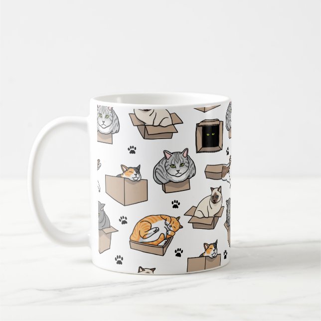 Taza De Café Gatos en cajas, si me pongo me siento  (Izquierda)