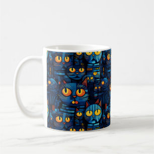 Taza De Café Gatos En El Arte De La Noche