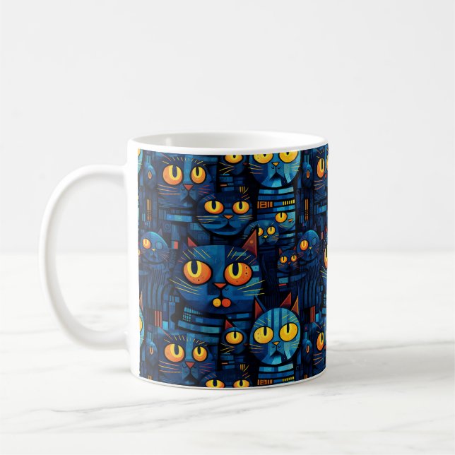 Taza De Café Gatos En El Arte De La Noche (Izquierda)