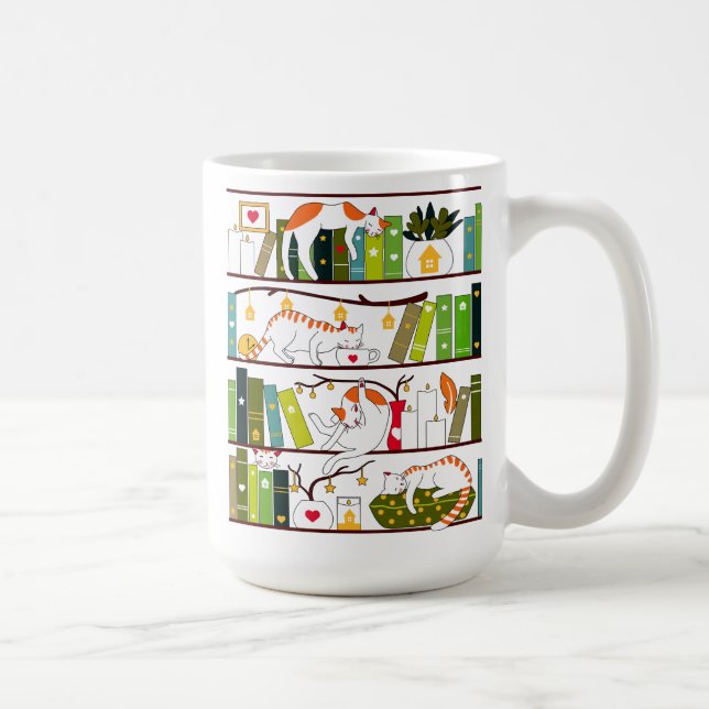 Taza De Café Gatos En Librería, Gato Y Regalo De Amante De Libr (Derecha)