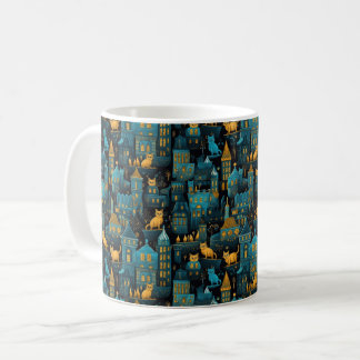 Taza De Café Gatos en los techos de la ciudad: arte Ai