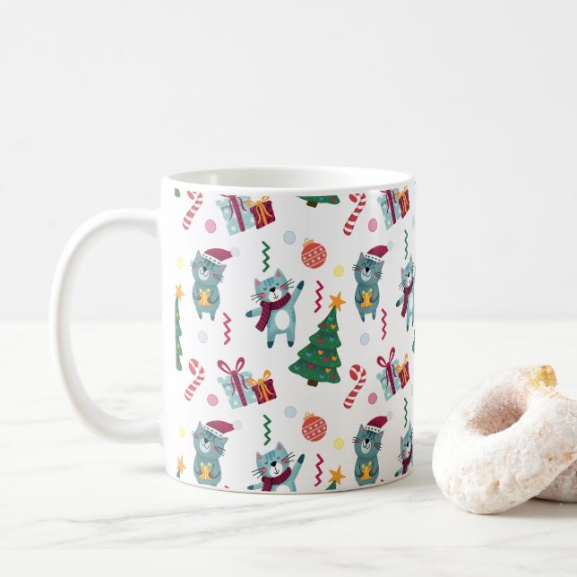 Taza De Café Gatos En navidades Patrón Temático (Con donut)