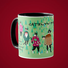 Taza De Café Gatos graciosos en Navidades feos sudorosos verdes