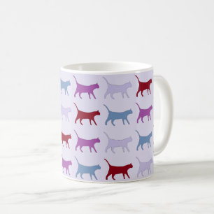Taza De Café Gatos ilustrados lindos caminando patrón púrpura