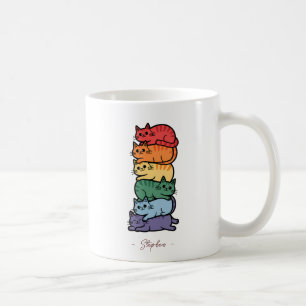 Taza De Café Gatos iris apilados - Celebración del Orgullo LGBT