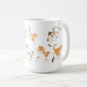 Taza De Café Gatos juguetones blancos negros naranjas 