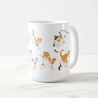 Taza De Café Gatos juguetones blancos negros naranjas 