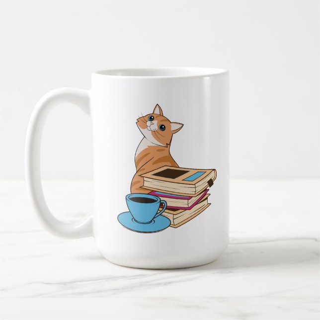 Taza De Café Gatos, Libros y Café Café Café Café Café Mug (Izquierda)