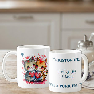 Taza De Café Gatos lindos que te aman nombre personalizado azul