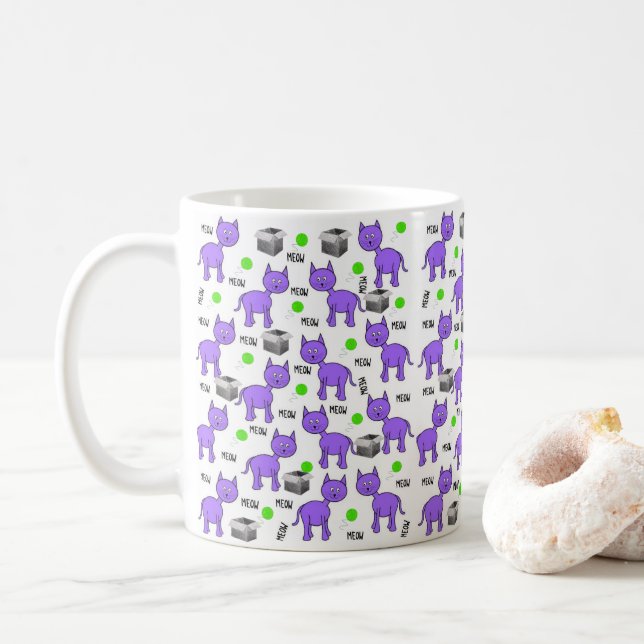 Taza De Café Gatos morados Meow Mug (Con donut)