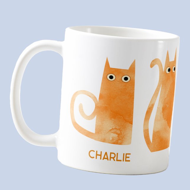 Taza De Café Gatos naranjas personalizados (Fun watercolor orange ginger kitty cat personalized custom name coffee mug)