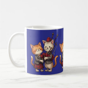 Taza De Café Gatos naranjas tocando gaitas y llevando cuadros e