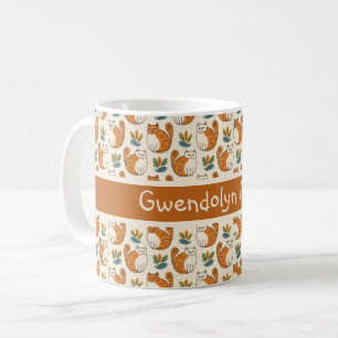 Taza De Café Gatos naranjas y blancos estilo de arte ingenuo bl