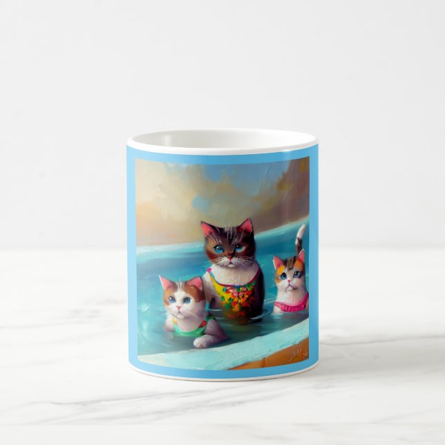 Taza De Café Gatos Natación (Centro)