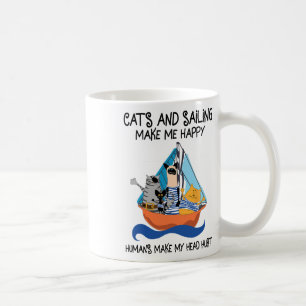 Taza De Café Gatos Navegando Me Hacen Feliz Vela Barco Ancla Sa