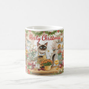 Taza De Café Gatos Navidades temáticos por gato siamés en flori