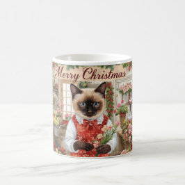 Taza De Café Gatos Navidades temáticos por gato siamés en flori