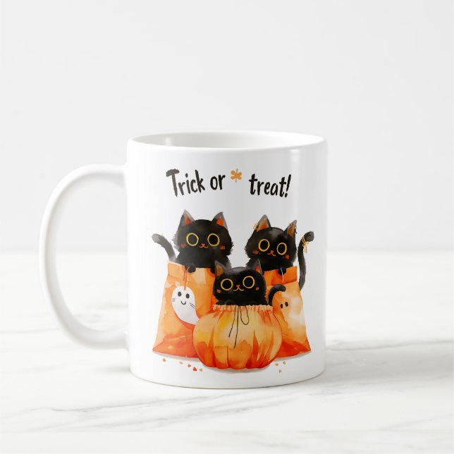 Taza De Café Gatos negros en la bolsa de caramelos | Halloween  (Izquierda)