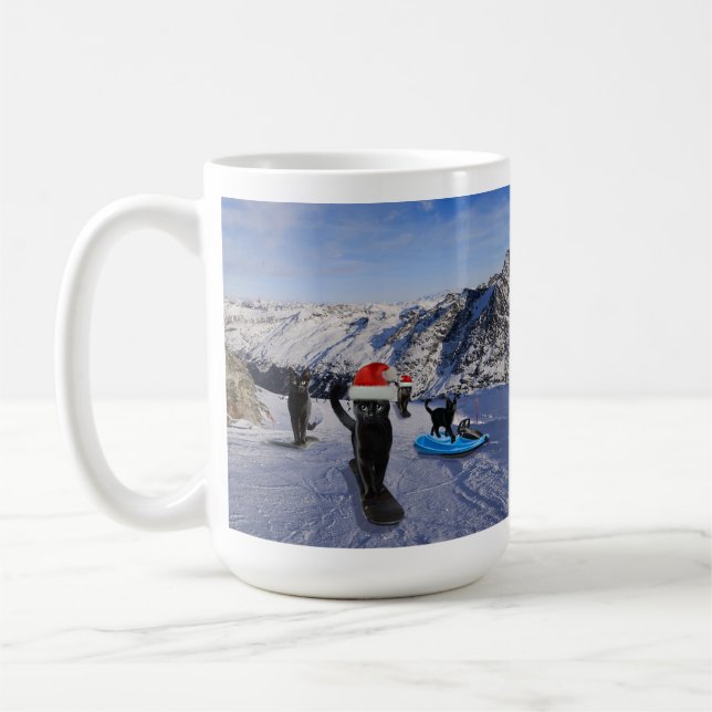 Taza De Café Gatos negros en Santa Hats: aventura de snowboard (Izquierda)