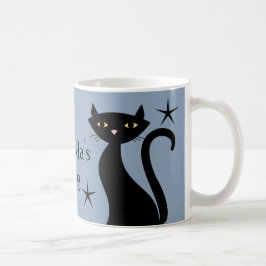 Taza De Café Gatos negros retro, azul boom de la construcción