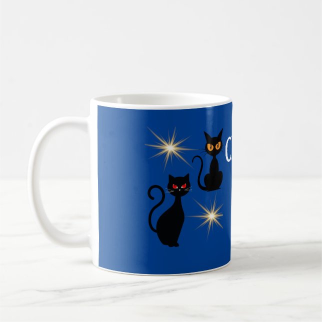 Taza De Café Gatos negros retro con arranque inicial - texto ed (Izquierda)
