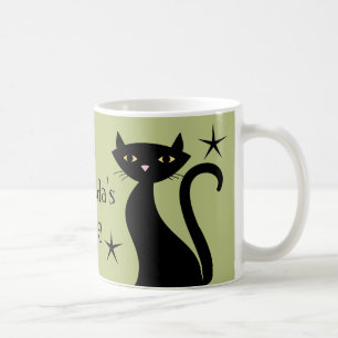 Taza De Café Gatos negros retro, verde de trigo