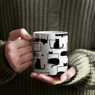 Taza De Café Gatos negros sentados en el patrón de las laptops
