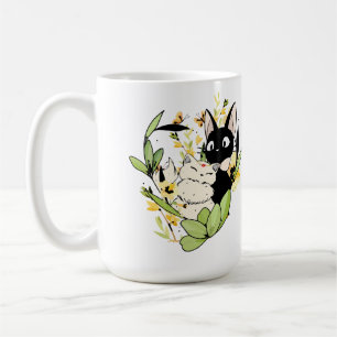 Taza De Café Gatos Negros y Blancos Adorables con Corona de Flo