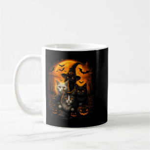 Taza De Café Gatos Negros Y Blancos De Halloween Con Calabazas