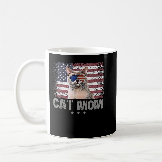 Taza De Café Gatos Patrióticos Mamá Con Gafas De Sol Estadounid (Izquierda)