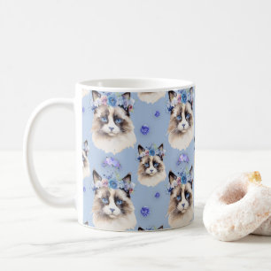 Taza De Café Gatos persas de Floral Azul
