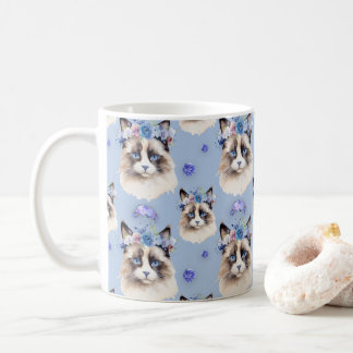 Taza De Café Gatos persas de Floral Azul