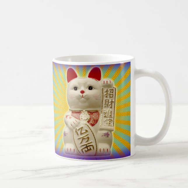 Taza De Café Gatos que agitan japoneses de la buena suerte del (Derecha)