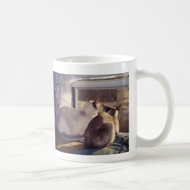 Taza De Café Gatos siameses dos en la ventana (2) (Derecha)