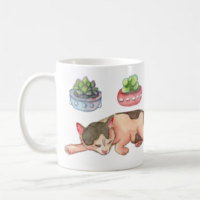 Taza De Café Gatos somnolientos y plantas suculentas (Izquierda)