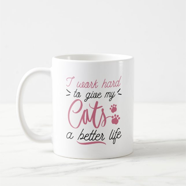 Taza De Café Gatos Trabajo Duro (Izquierda)
