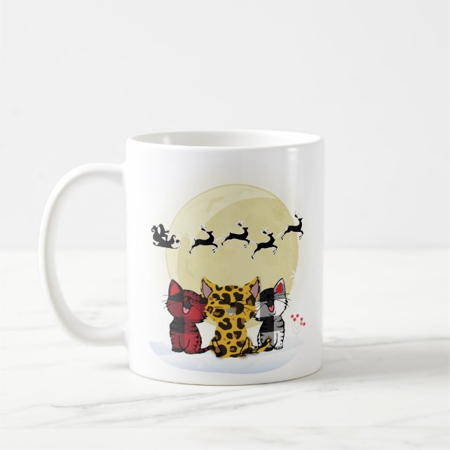Taza De Café Gatos viendo Santa y Reindeer Mug - lindo (Izquierda)
