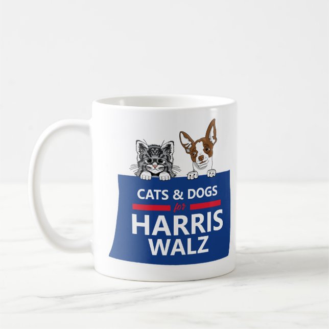 Taza De Café Gatos y perros para Harris Walz (Izquierda)