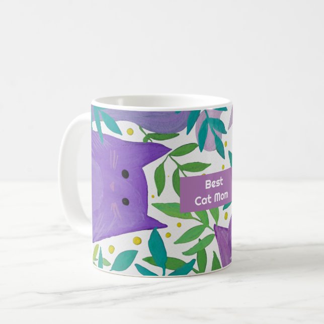 Taza De Café Gatos y ramas Mejor día de mamá gata (Anverso izquierdo)