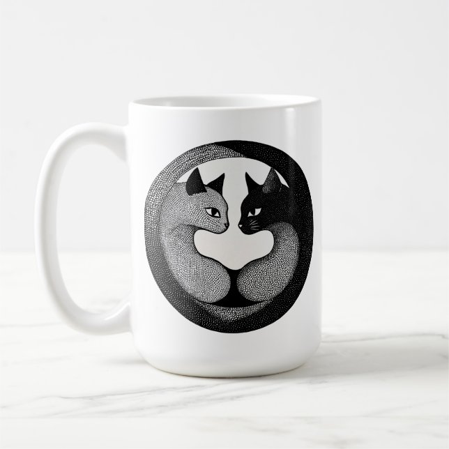 Taza De Café Gatos Yin Yang negros y blancos Regalo  (Izquierda)