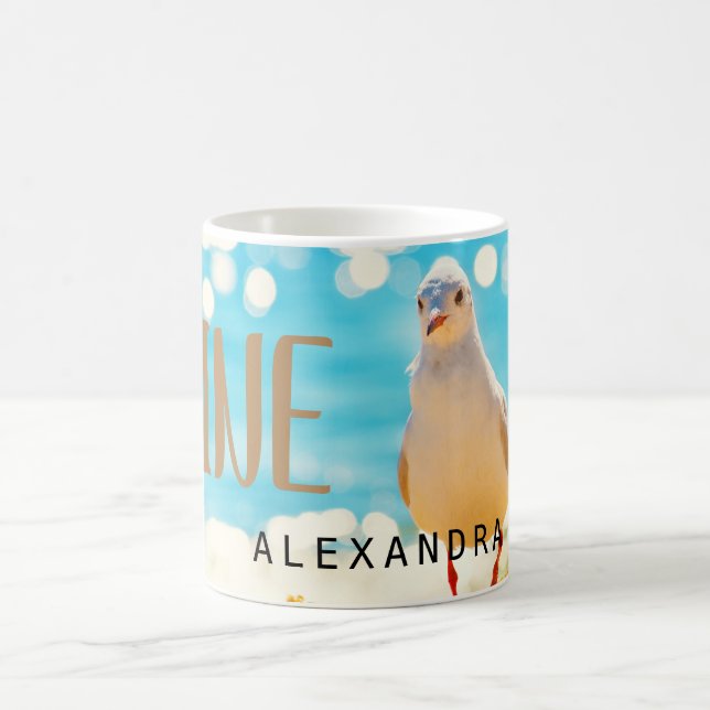 Taza De Café Gaviota azul de playa personalizada (Centro)