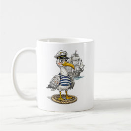 Taza De Café Gaviota Marinero con Cuerda y Fondo de Barco