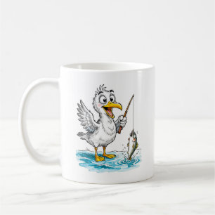 Taza De Café Gaviota pescando con caña en aguas poco profundas