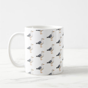 Taza De Café Gaviota Playa Océano Costa Acuarela Blanca