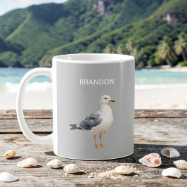 Taza De Café Gaviota Playa Océano Costa Acuarela Blanca